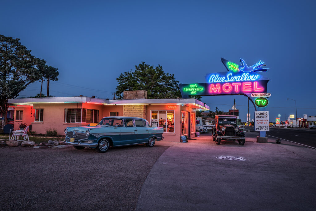 Historic Blue Swallow Motel on Route 66 in Tucumcari, New Mexico.
